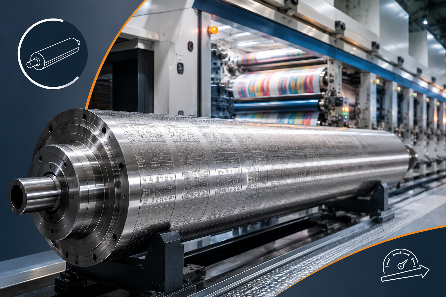 Wide-format rotogravure cylinder up to 1600mm length manufactured by Kanodia Gravure